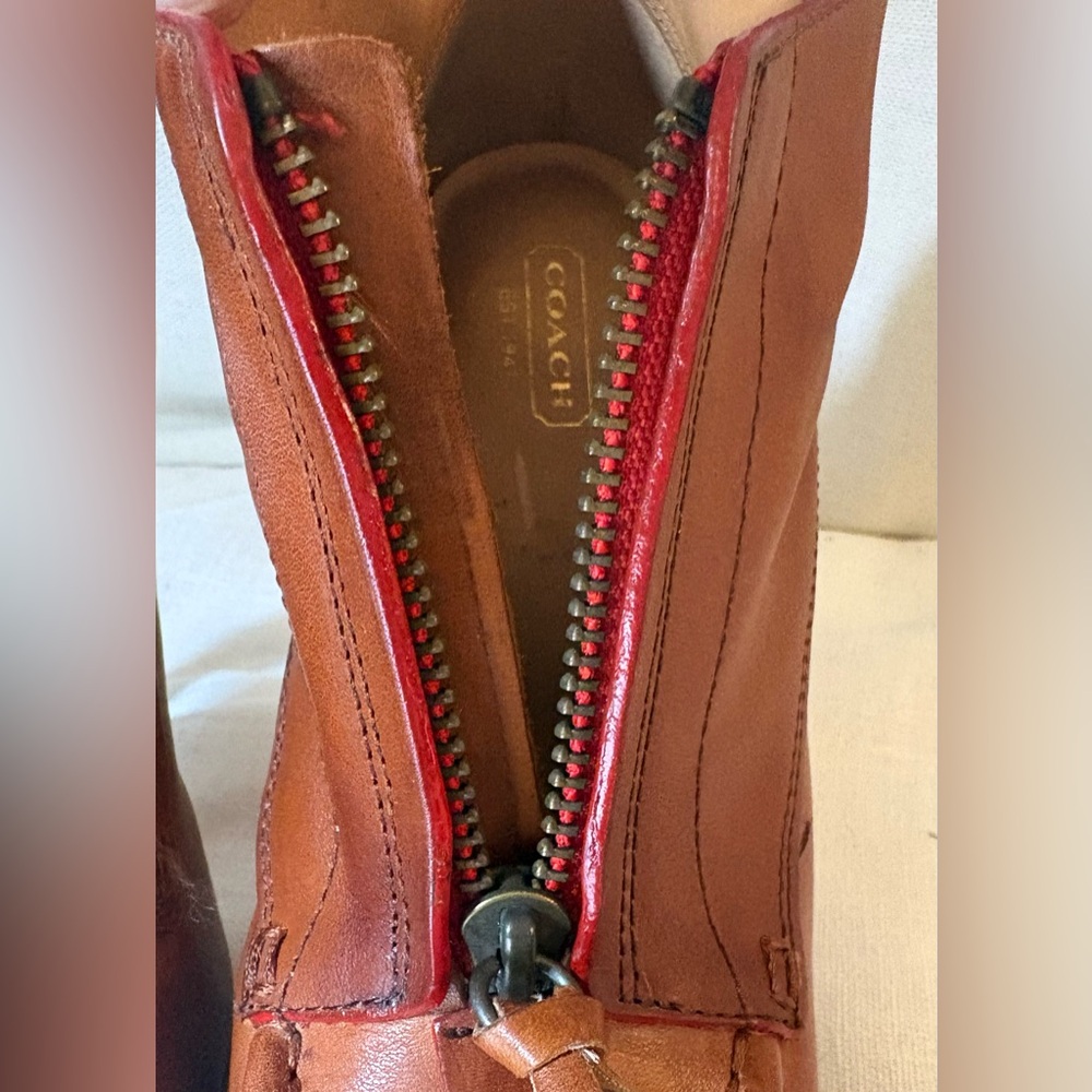 Coach Cary Platform Ankle Booties Legacy Collection Cognac Leather w/ Tassel Zip - Picture 11 of 13